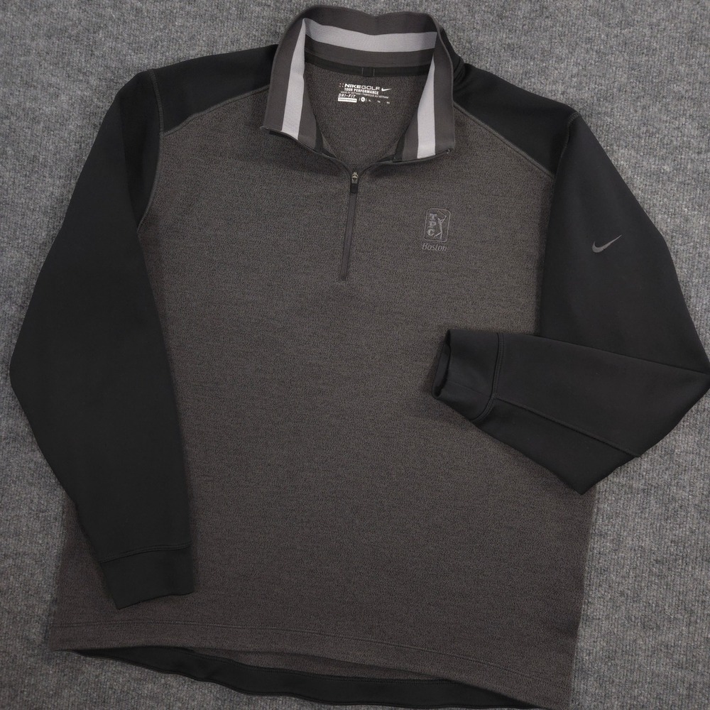 Nike Golf Tour Performance 1/4 Zip Mens XL Gray Black TPC Boston Swoosh Pullover